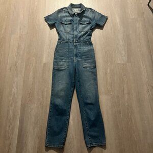 Good American Jumpsuit Womens Size 2 Blue Denim Zip Short Sleeve Streetwear